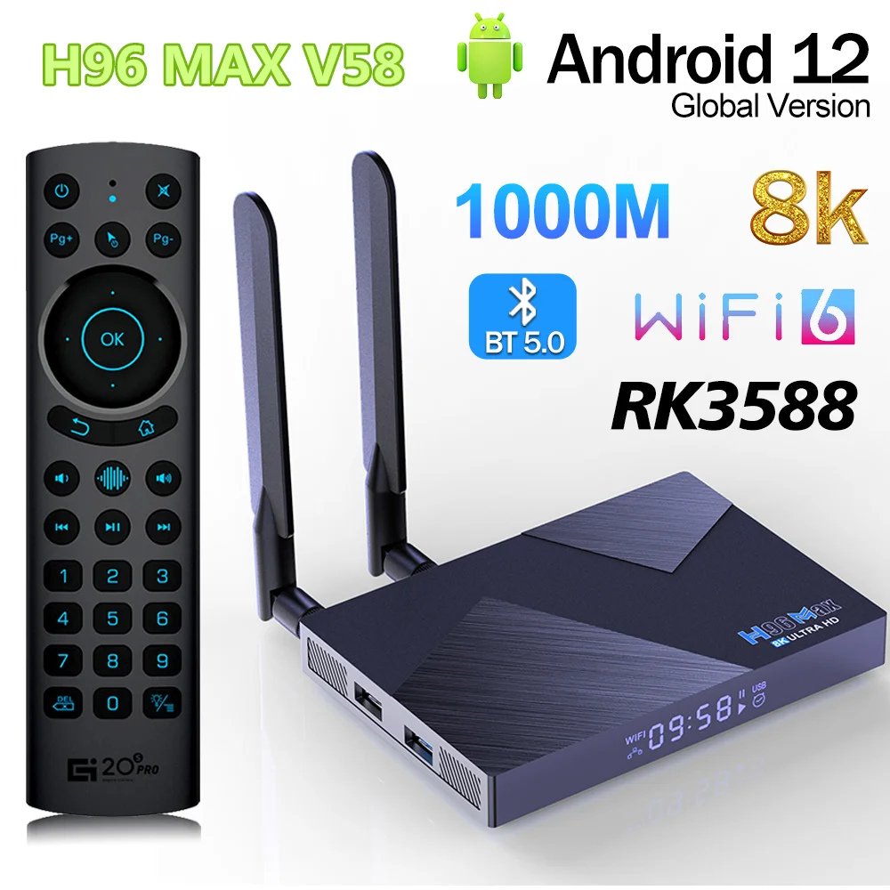 

Original Wifi6 H96 MAX V58 TV Box Android 12 RK3588 4G 8G RAM 32G 64G ROM BT5.0 2.4G 5G Wifi HDR 8K Media Player Set Top Box