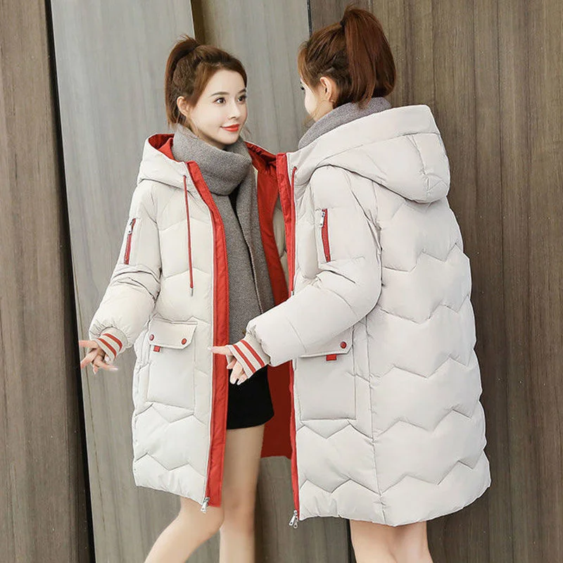 

2023 New Women Parkas Winter Jacket Hooded Warm Long Coat Parka Cotton Padded Basic Jacket Female Casual Outwear P968