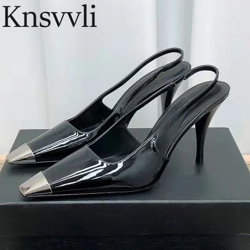 

Black High Heels Shoes Woman Patent Leather Slip-On Heeled Shoes Ladies Pointy Toe Strange Style Occasion Pumps Shoes Women