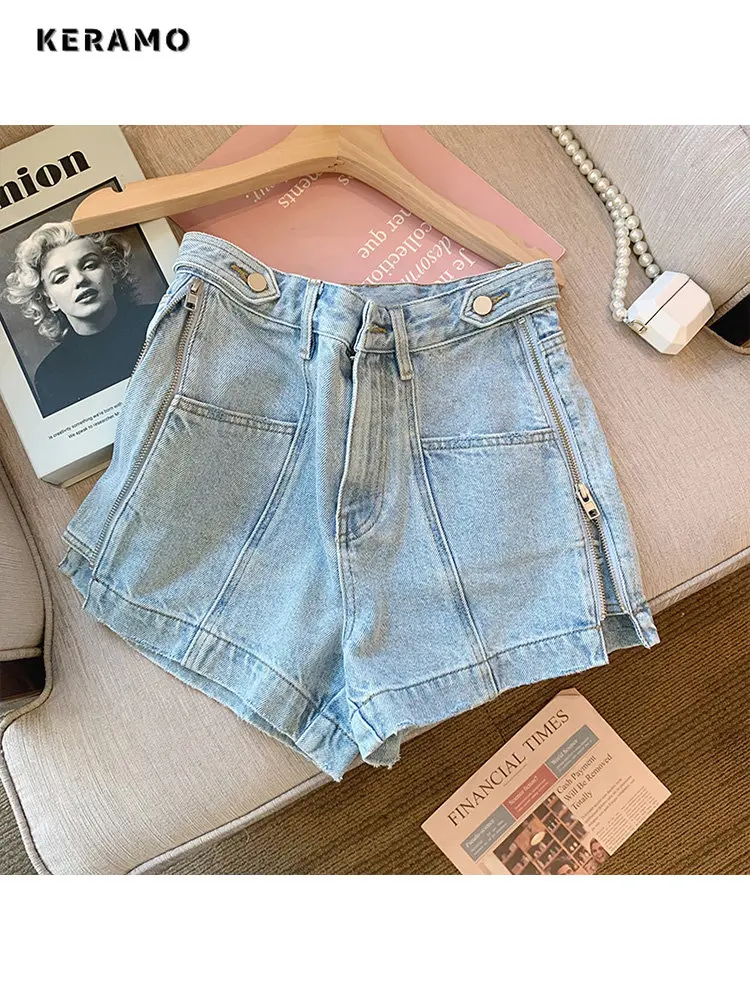 

Женские джинсовые шорты с завышенной талией, повседневные свободные синие шорты в уличном стиле Харадзюку, Y2K, лето 2023