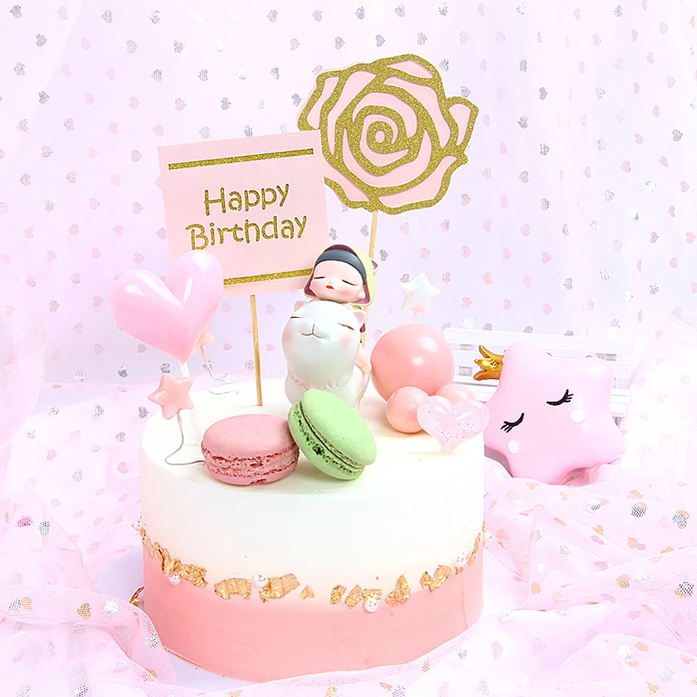 

2022 Cake Topper Birthday Card Rose Flower Decoration Happy Mother`s Day Cake Toppers For Mother`s Day Cupcake Dessert Supplies