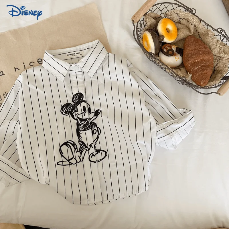 

Disney Mickey Baby Girl Boy Cotton Striped Shirt Spring Autumn Toddler Child Sweatshirt Long Sleeve Top Baby Clothes 18M-10Y