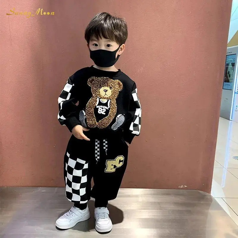 

Fashion baby cute boy infant toddler spring clothes foreign style hoodie suit sports boy fried street casual top+pants 2PC 1-12Y