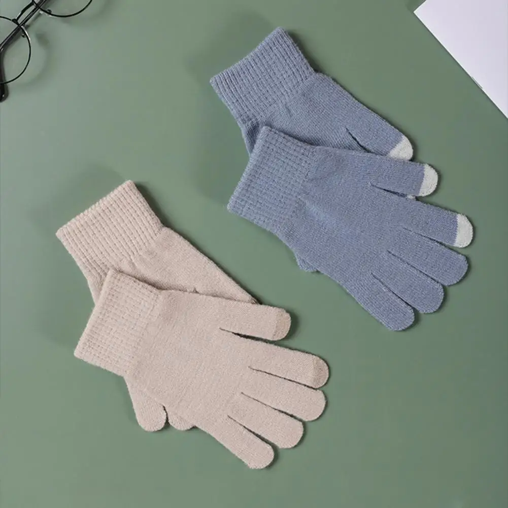 

1 Pair Full Finger Gloves Simple Cold Weather Winter Full Finger Knitted Gloves Super Soft Keep Warm Knitted Gloves