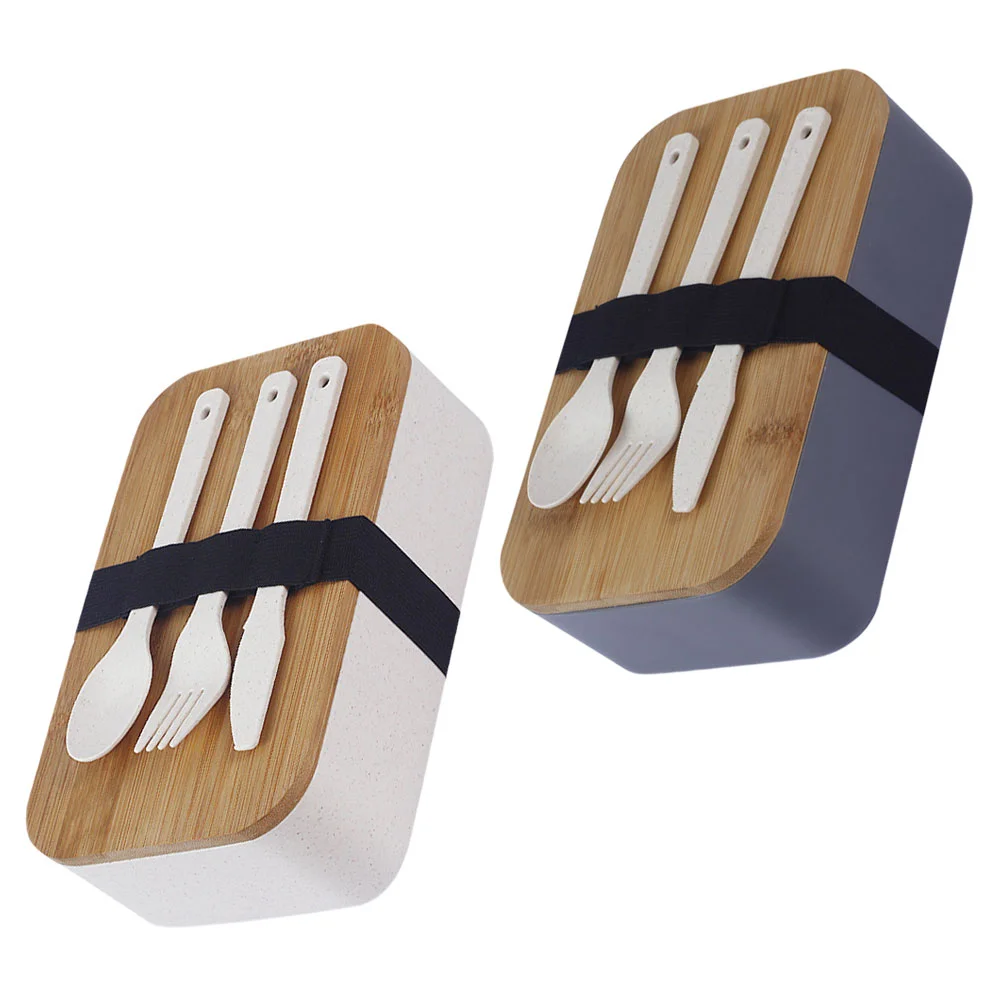 

2 Pcs Portable Bento Box Japanese Style Food Container with Tableware