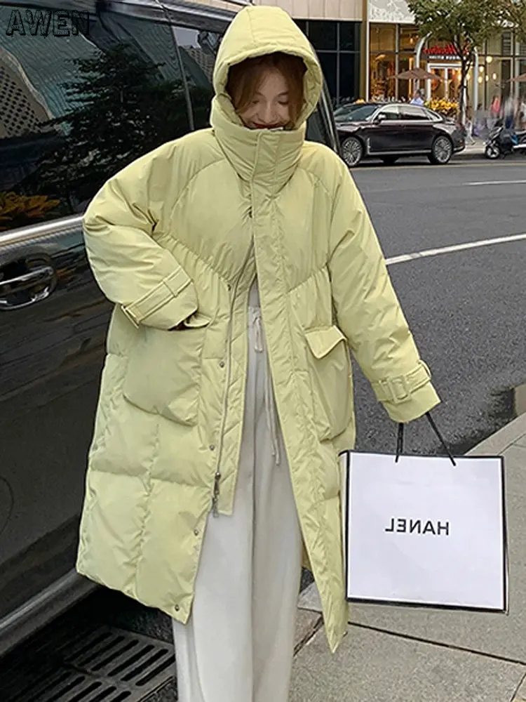 Winter Warm Cotton Padded Parkas Women Long Sleeve Pockets Hooded Oversized Female Down Jackets Casual Thicken Overcoat Ladies