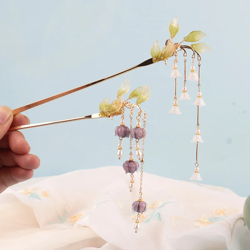 

Purple Hairpin Decorative Hanfu Suit Tassel Step Hair Shaking Stick