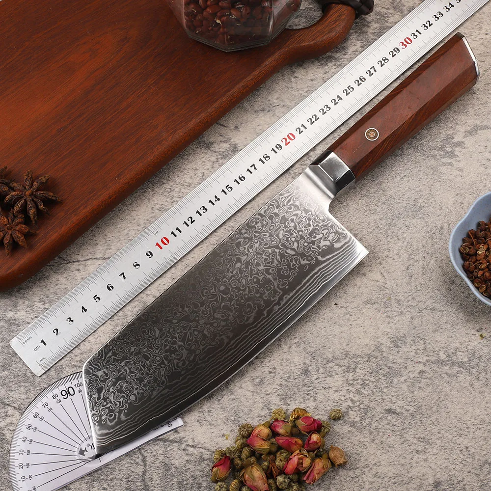 8-Lnch VG10 Damascus Steel Fixed Kitchen Used 67-Story Dry Catering Outdoor Camp Fruit EDC Tool Knife