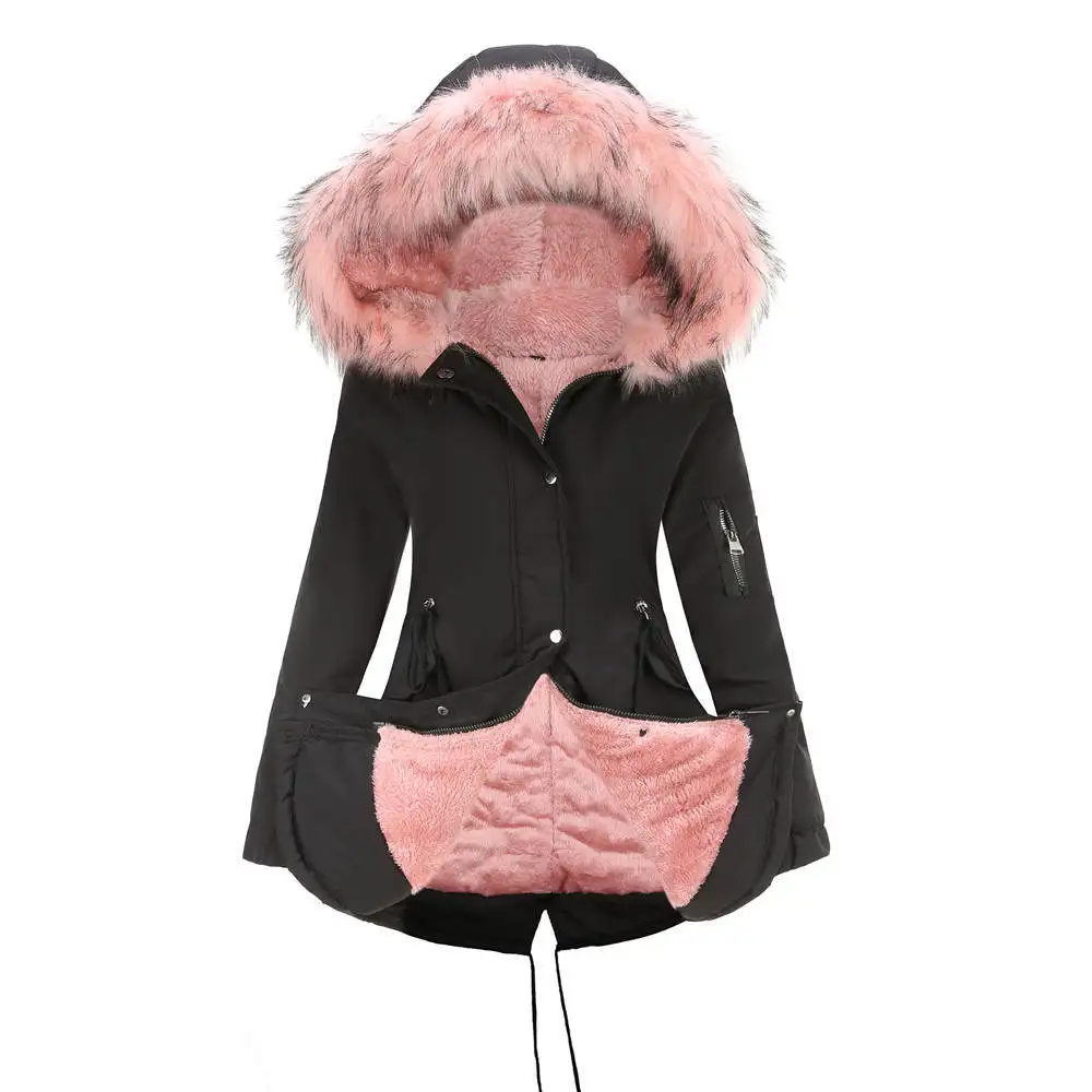 Parka coat cotton coat medium long hooded winter warm plush coat cotton coat