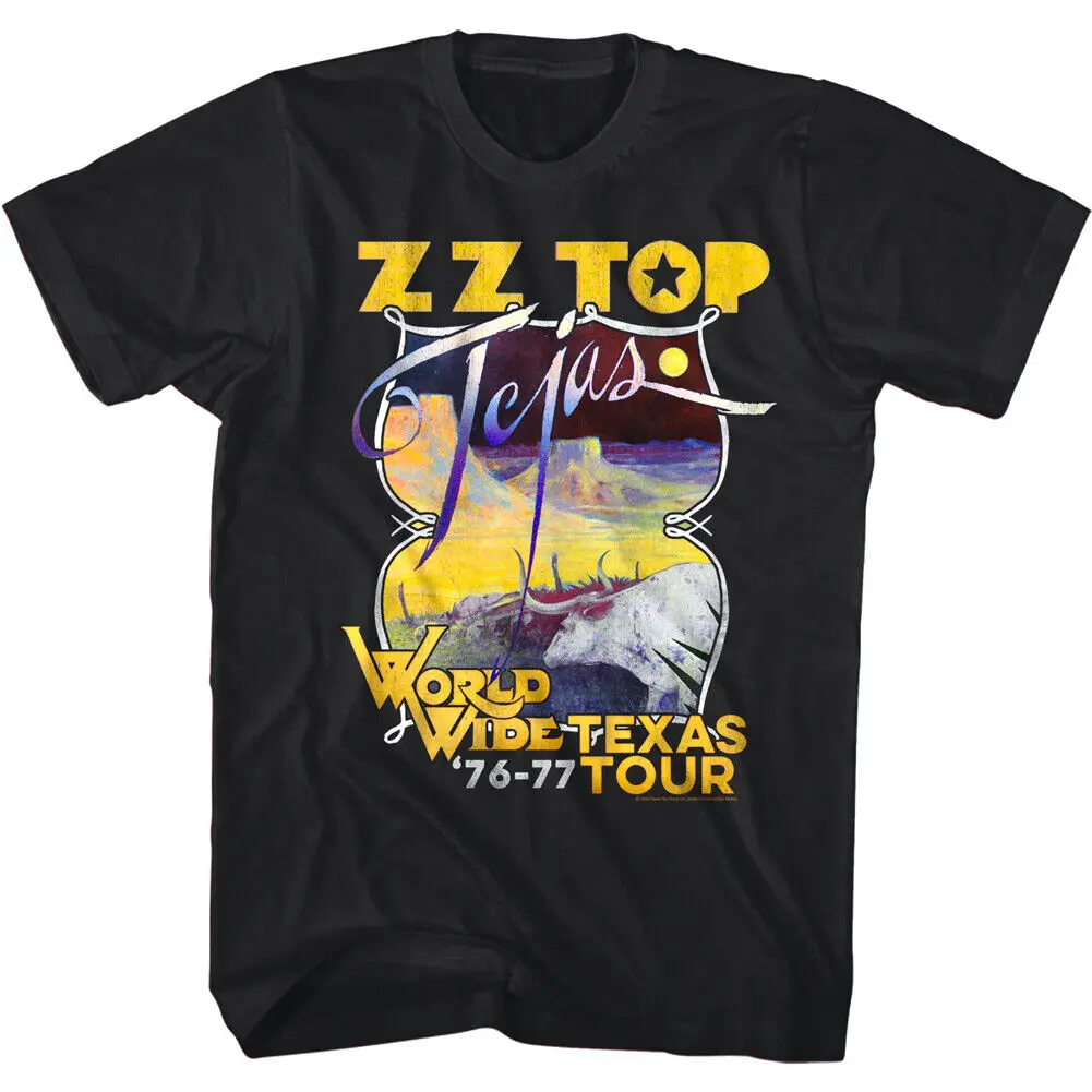 Мужская футболка ZZ Top World Wide Tejas Tour 76-77 Rock Band Merch Texas