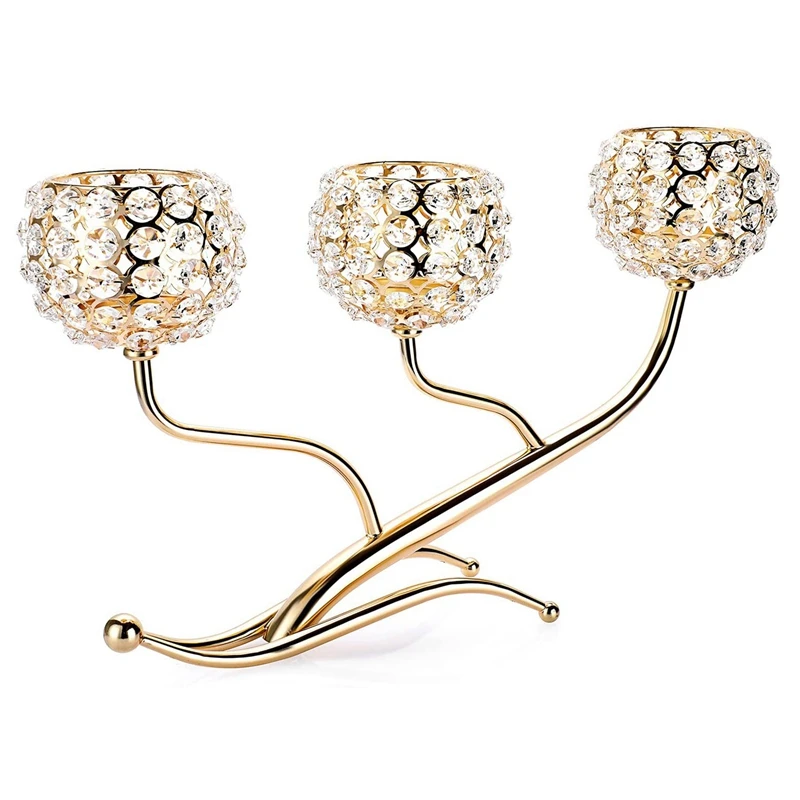 

3 Arms Crystal Candelabra Bowl Tea Light Candle Holders Votive Candle Stand Crystal Tealight Holder Candle Centerpiece