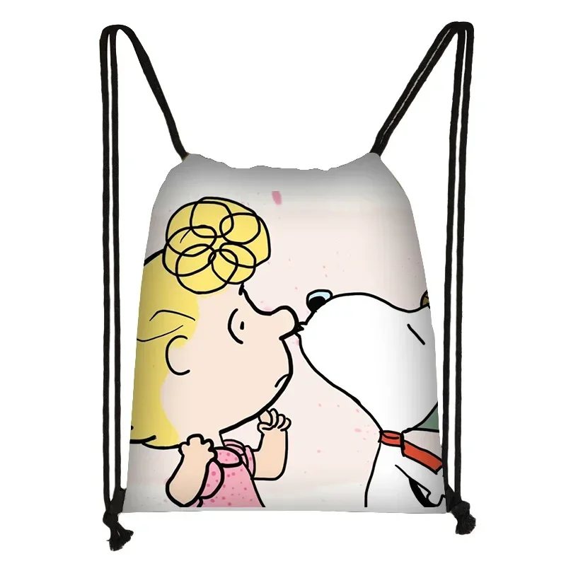 Детский рюкзак Snoopy с мультяшным карманом на шнурке портативный полиэстеровый