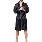 Мужская Черная Пижама для отдыха, ночная рубашка из искусственного шелка для мужчин, удобный шелковый халат, благородный халат, Мужская одежда для сна