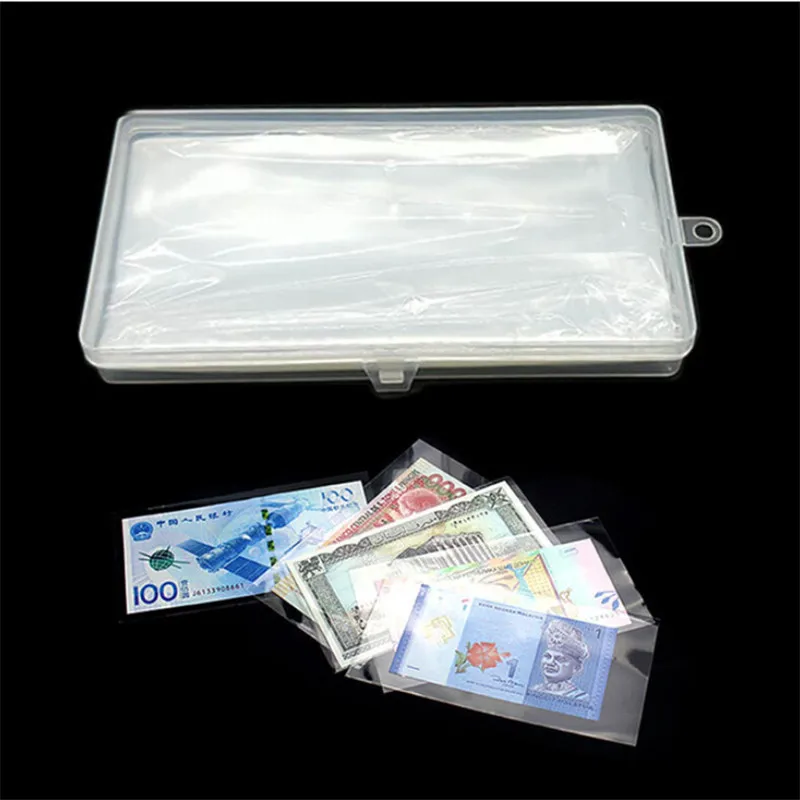 

100pcs Hot Sale Money Page Of Paper Money Coin Album Coin Money Holders Transparent PVC Paper Money Banknotes With Box
