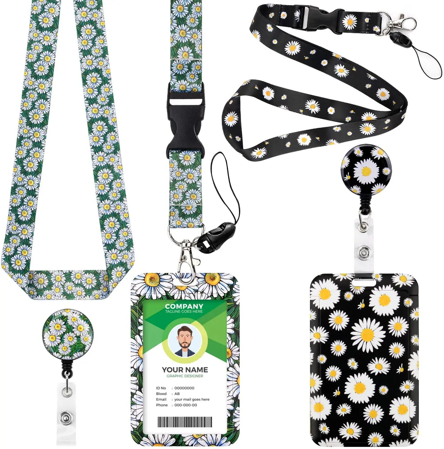 Retractable ID Badge Holder with Lanyard -2 Pack Fashionable ID Card Holders Sleeves with Detachable Neck Strap for Keys,