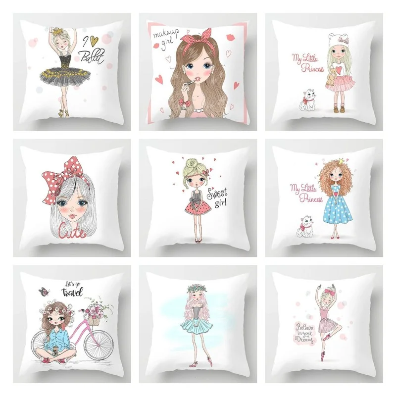 

Cute Girl Little Princess Polyester Cushion Cover 45*45cm Decorative Pillows Home Sofa Bed Decoration Pillowcase