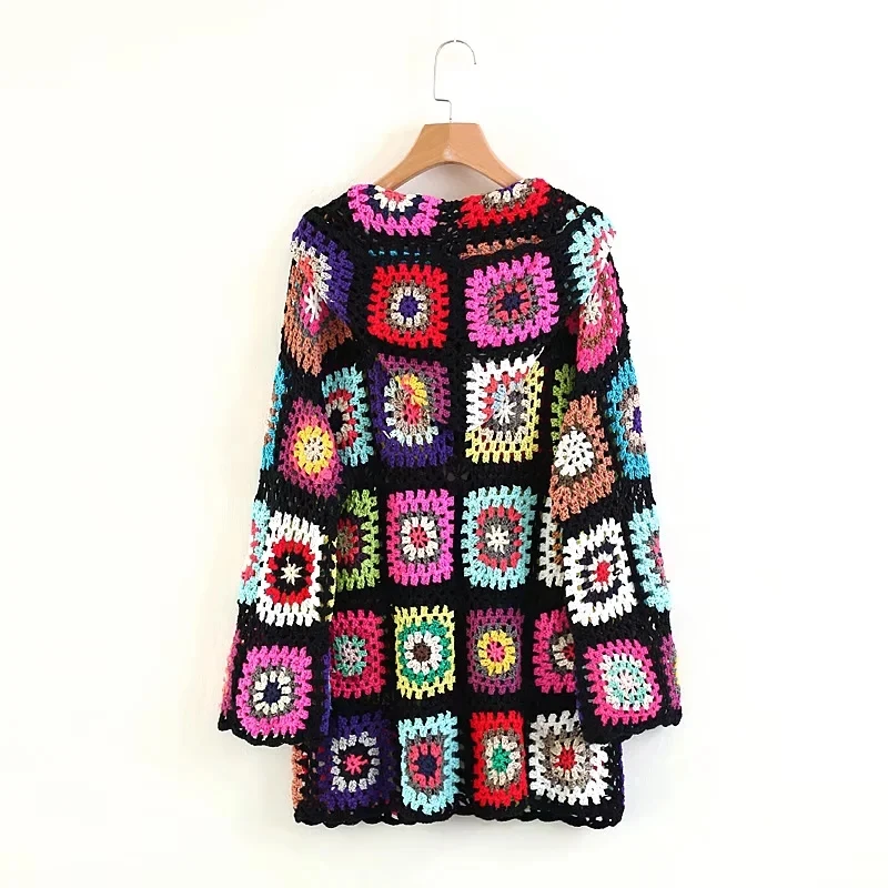 Xitimeao Hand Made Crochet Hooded Long Sweater Coat Women Cardigan Vintage Long Sleeve Female Outerwear Chic Tops images - 6