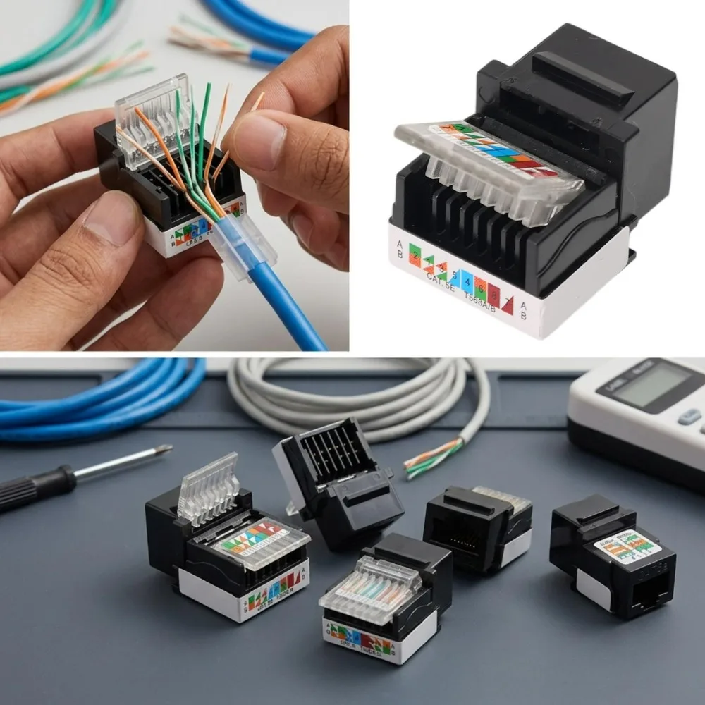 Фото Модульный соединитель RJ45 Cat6/Cat5e Ethernet Keystone Jack без инструментов для монтажа, настенный адаптер Ethernet с гнездовым разъемом №5