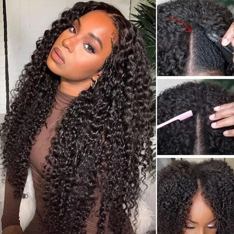 V Part Wig Human Hair No Leave Out Brazilian Deep Wave Human Hair Wigs for Women Deep Curly Wigs Glueless Virgin 250% Density enlarge
