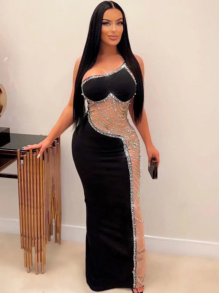 

Женское длинное Бандажное платье знаменитости, привлекательное Сетчатое элегантное платье знаменитости на одно плечо без рукавов, 2023