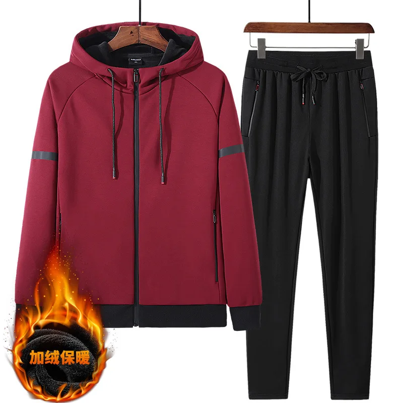 

2022 New Men Sports Sets High Quality Winter Mens Two Piece Sets Thick Fleece Casual Tracksuit Cotton Men's Sportswear