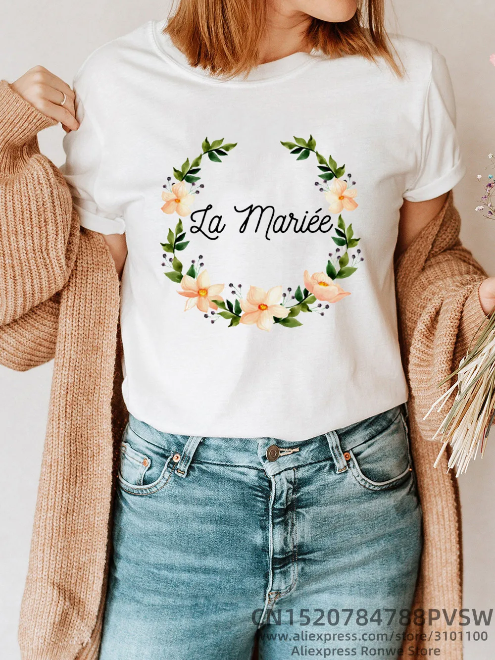 Женская хлопковая Футболка с цветочным принтом для невесты девичника EVJF De La Mariee