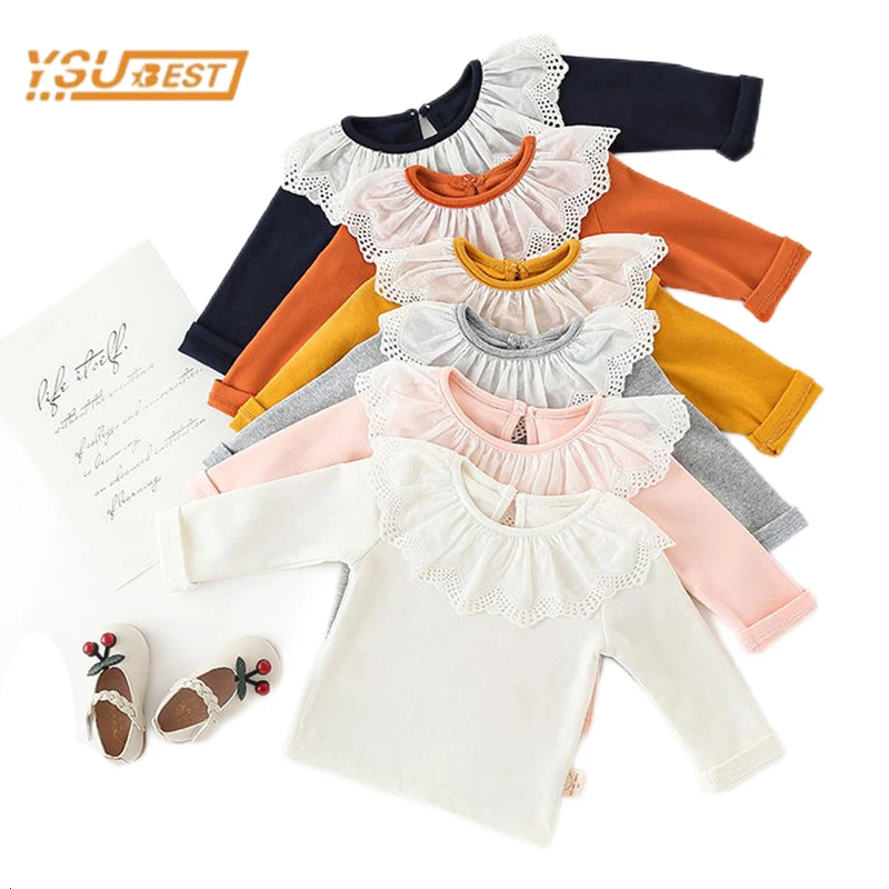 

Однотонная хлопковая футболка с длинным рукавом для девочек 0-3 лет