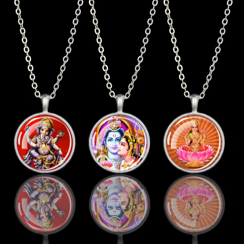 

Hinduism Necklace Ganesha Vishnu Goddess of Kashmi Shiva Amulet Goddess of Wealth Glass Dome Necklaces Indian Buddhism Jewelry