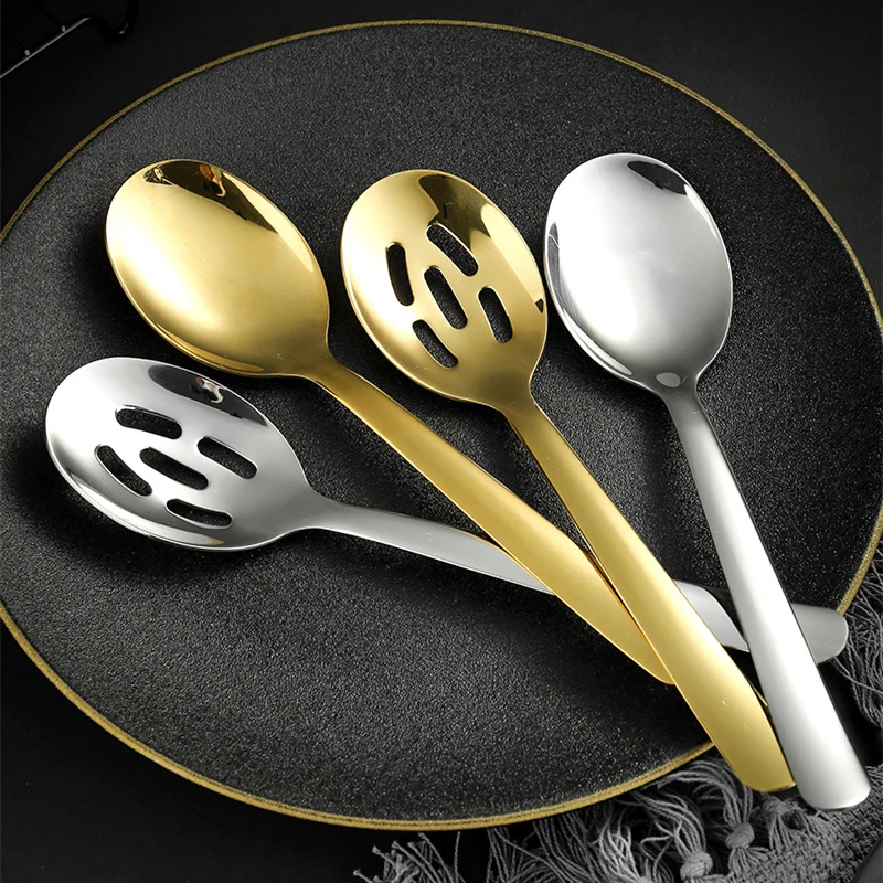 

304 Stainless Steel Long Handle Soup Spoon Colander Mixing Teaspoon Flatware for Restaurants Hotels Luxury Serving Cutlery