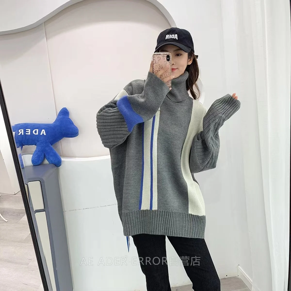 

ADER ERROR autumn and winter new Korean pullover high-quality stitching turtleneck Knitted 1:1 sweater unisex