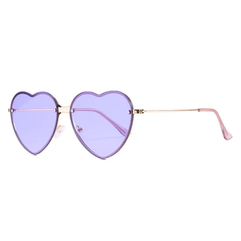 Солнцезащитные очки в форме сердца женские, металлические модные брендовые дизайнерские очки без оправы с прозрачными морскими линзами UV400