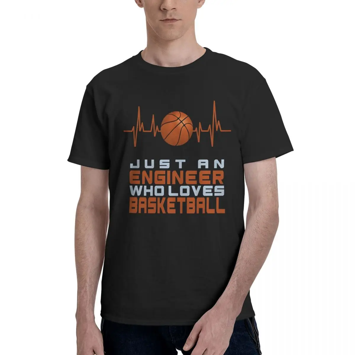 

T shirt For Men Just An Engineer Who Loves Basketball y2k Style Graphic Cotton T shirt Basketball Hobbies Summer Men's clothing