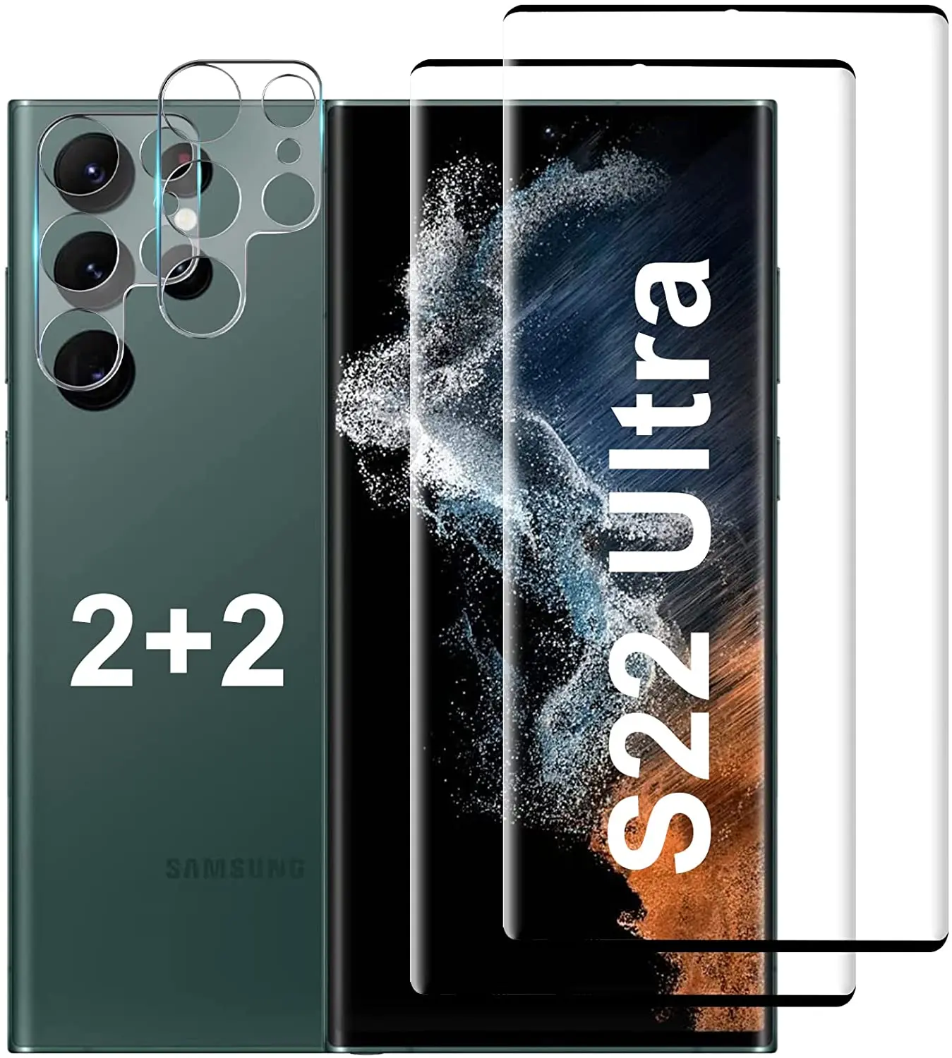 

2 Pack for Samsung Galaxy S22 S22+ 5G Ultra Plus Camera Screen Protector Case Friendly Tempered Glass 3D Curved No Pop up