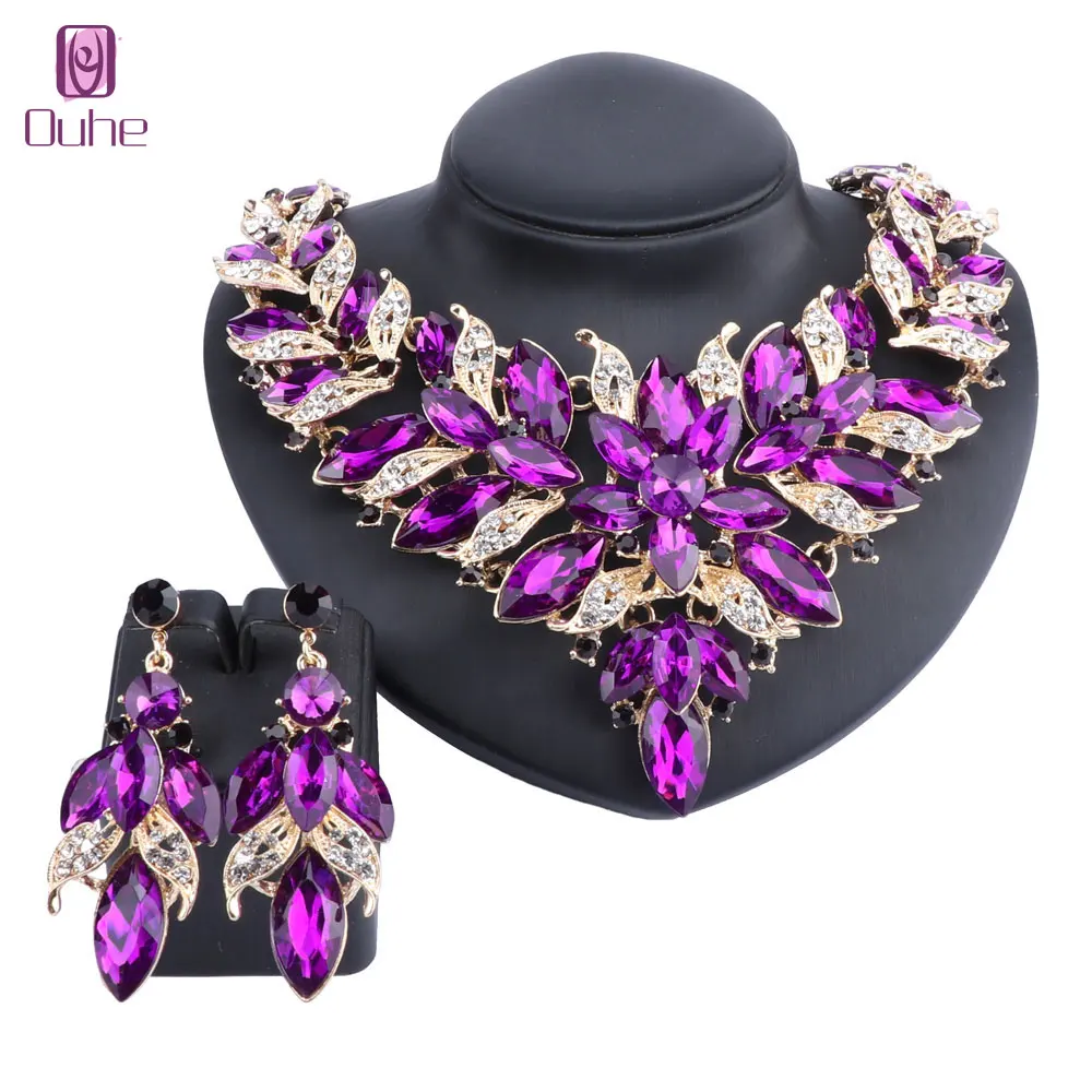 

Women's Wedding Bridal Bridesmaid Crystal Statement Necklace Earring Party Prom Costume Jewelry Set