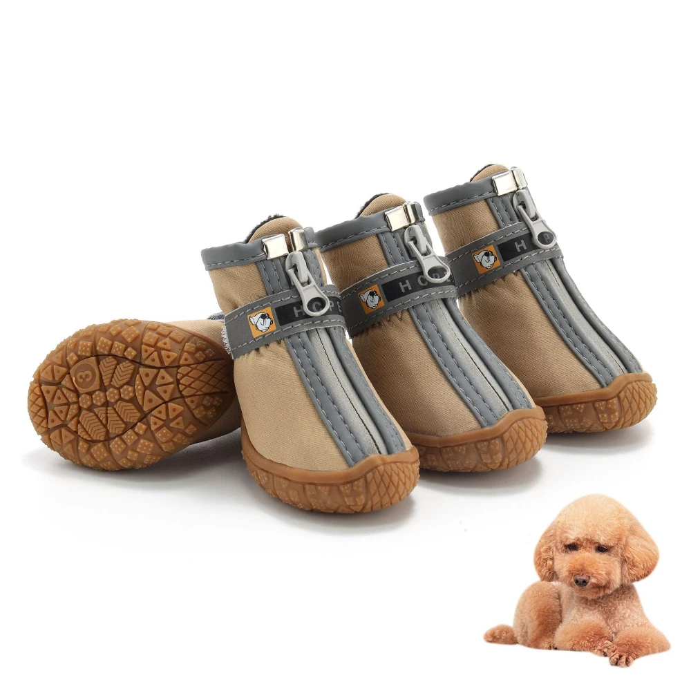 

4Pcs Waterproof Dog Shoes Winter Breathable Pet Boots Outdoor Pet Snow Booties with Reflective Straps Cold Weather Paw Protector