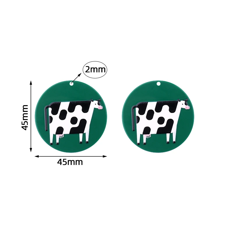 10 шт. 45x45 мм акриловая лампа с рисунком крупного рогатого скота для сережек