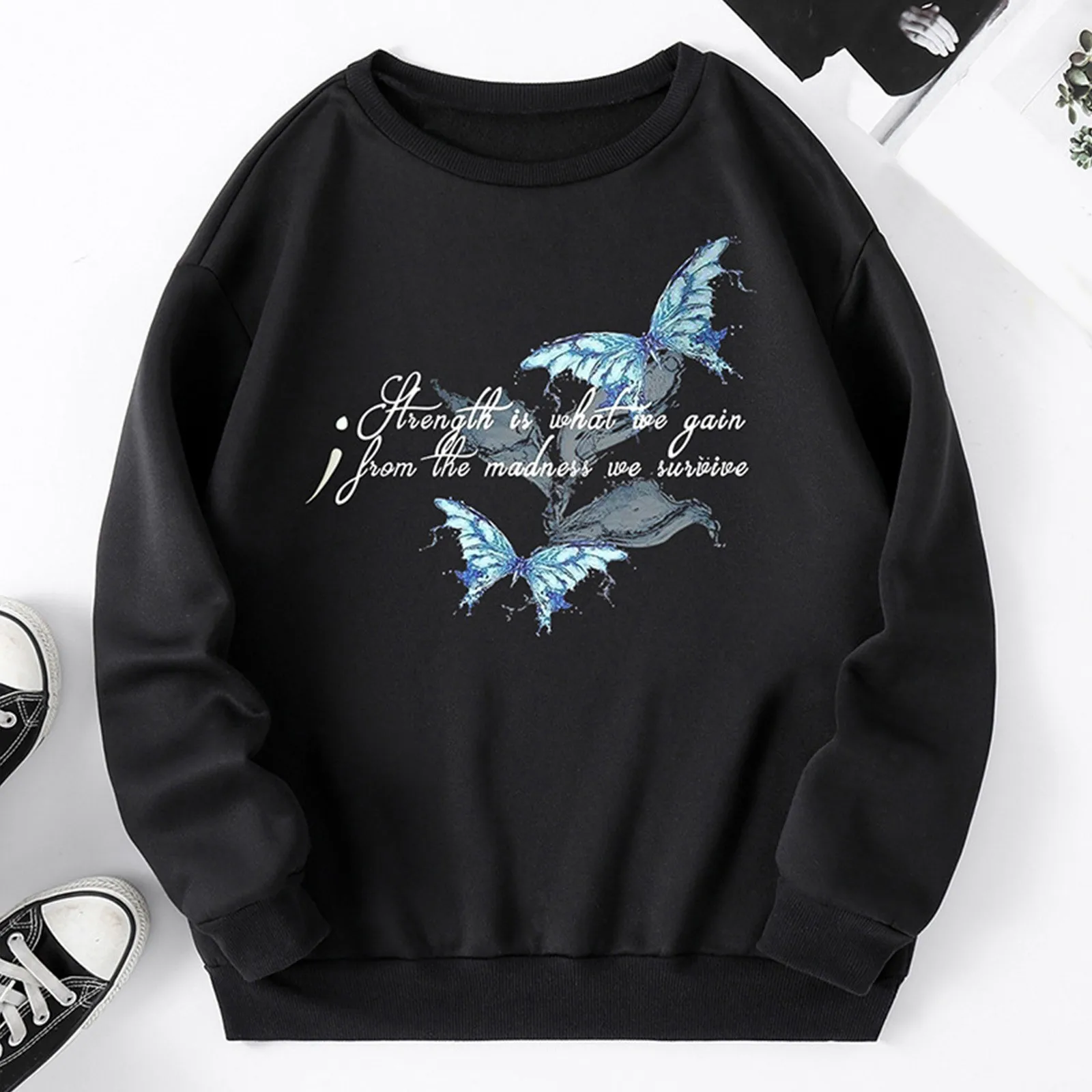 

Womens Autumn Winter Round Neck Alphabet Print Fleece Loose Fit Sweater Skirt Sweat Suits Women Sleep Hoodies