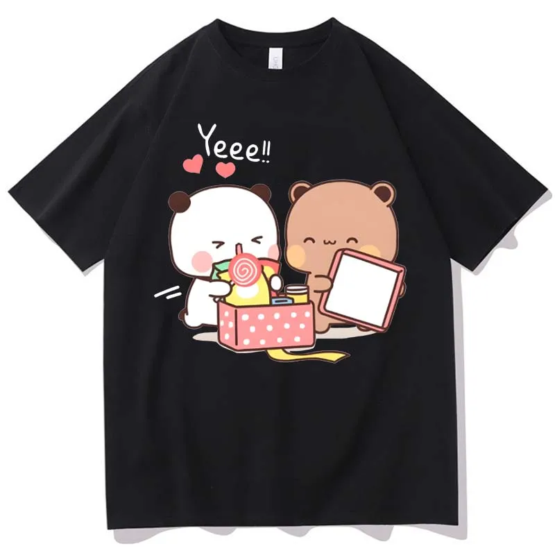 

kawaii Panda Bubu Dudu T Shirt Women Cartoon Print Shirt Casual Korean Style Soft Cozy Tops 100% Cotton
