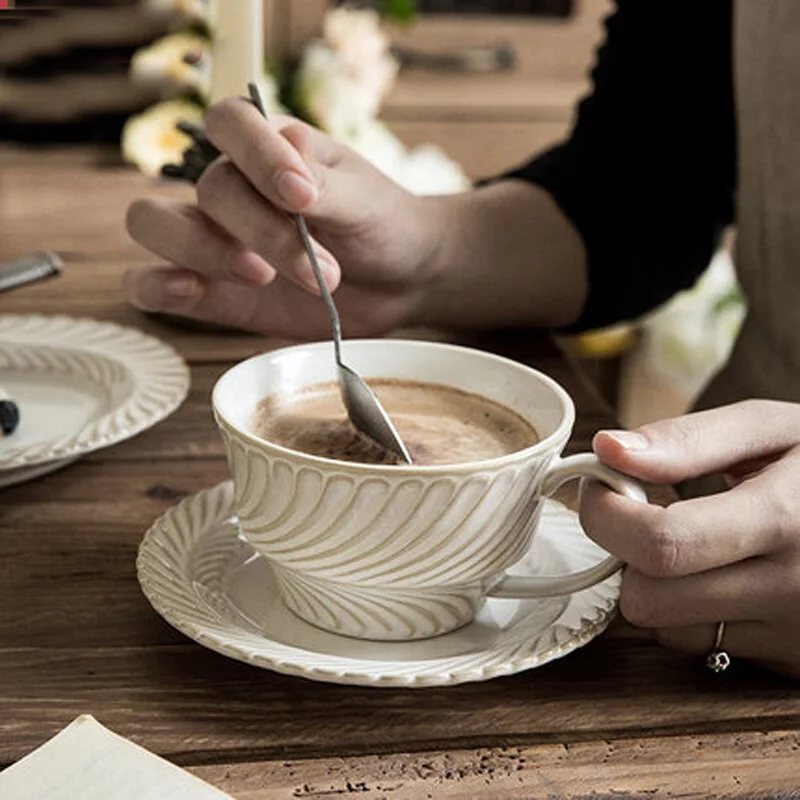 

Чашка кофейная из грубой керамики ручной работы, японская Ретро кружка большой емкости, креативная индивидуальная Бытовая Керамическая подвесная чашка для воды с ушками
