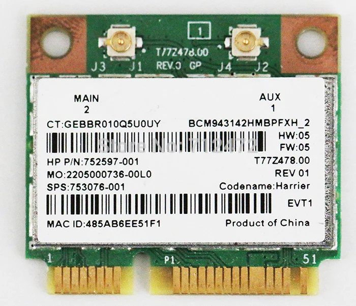 Оригинальная новая беспроводная карта Wi-Fi + 4 0 для Bluetooth Broadcom BCM943142HM Mini PCI-E HP Sps