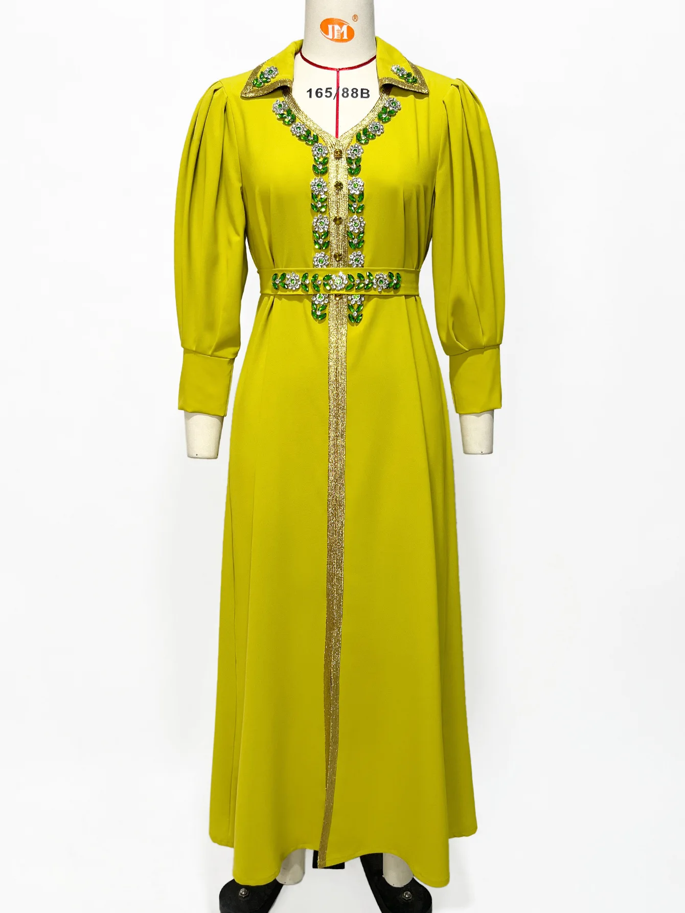 Women's Spring and Summer Muslim Little Turtleneck Fashion Flower Sewn Diamond Long Skirt Middle Eastern Dubai Arabite Dress