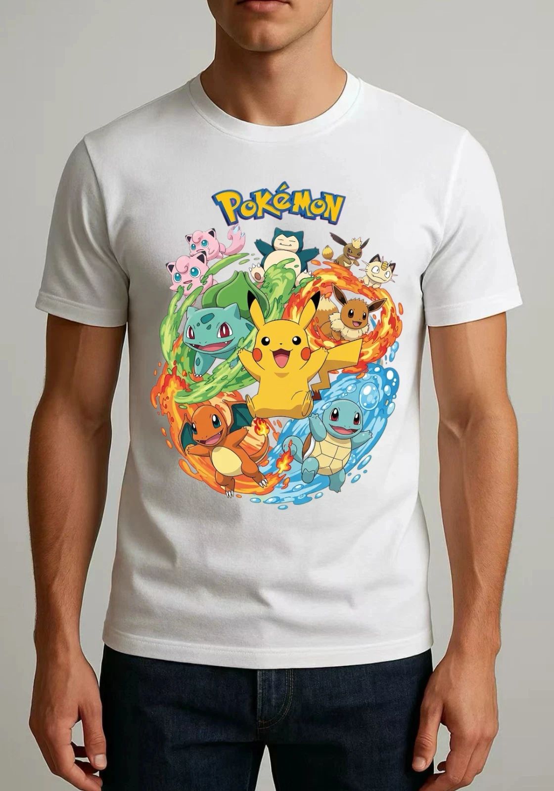 Фото Модная повседневная футболка с принтом Pokémon Spirit для взрослых и детей, семейный комплект, с коротким рукавом, коллекция 2026 года №2