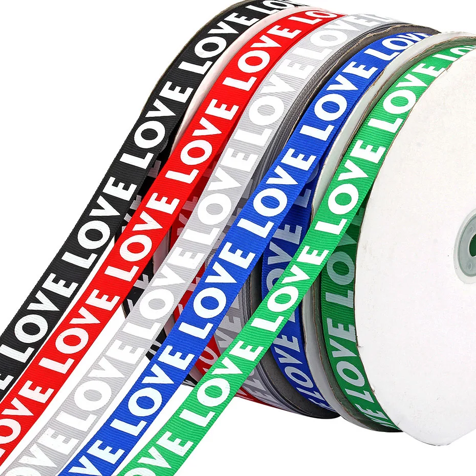 20mm LOVE Print Ribbed Webbing Ribbon For Pet Collar Lanyard Making Strap Key Belt DIY Handmade Accessories 100 Yards/Roll