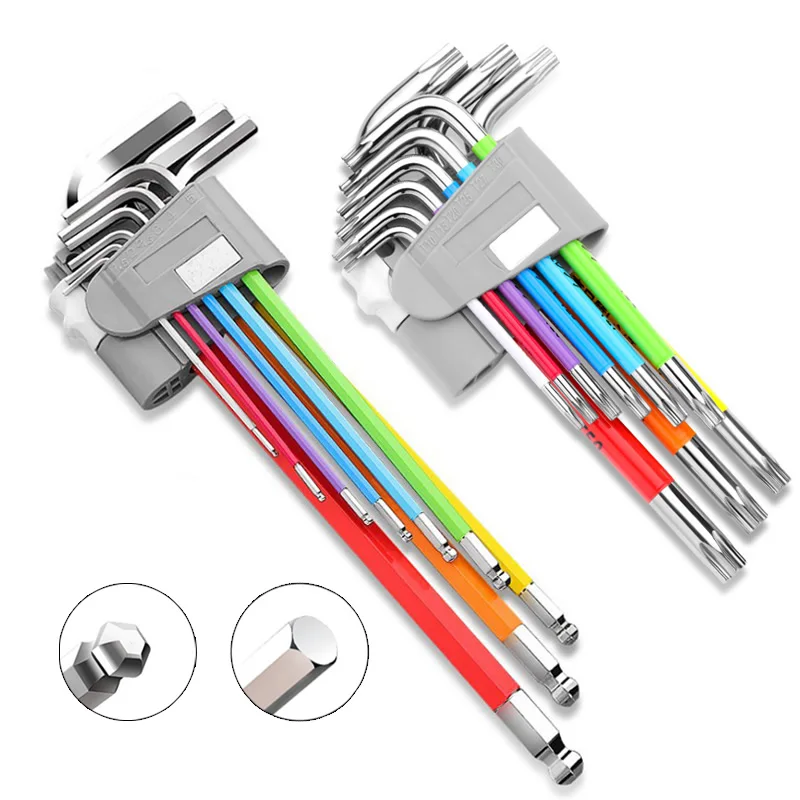

Allen Key Set 9pcs Torx Hexagon Wrench Screwdriver Kit L-type Universal Spanner Double-end Ball Head Keys Repair Hand Tools