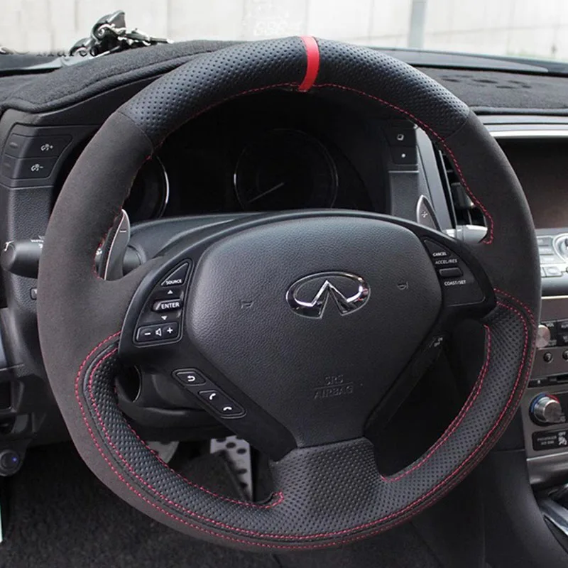 

Для Infiniti QX50 G25 G35 G37 EX25 EX35 EX37 2008-2013 сшитый вручную нескользящий замшевый чехол на руль из натуральной кожи