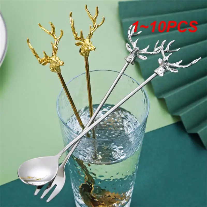 1~10PCS Stainless Steel Milu Deer Coffee Cake Spoon Fork Des