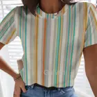 Женская футболка в Вертикальную Полоску, с 3D-принтом и коротким рукавом, y2k, одежда в стиле Харадзюку, футболка с круглым вырезом, винтажные повседневные женские топы