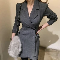 2021 fashion office ladies suit women blazer dress double breasted button front military style long sleeve dress