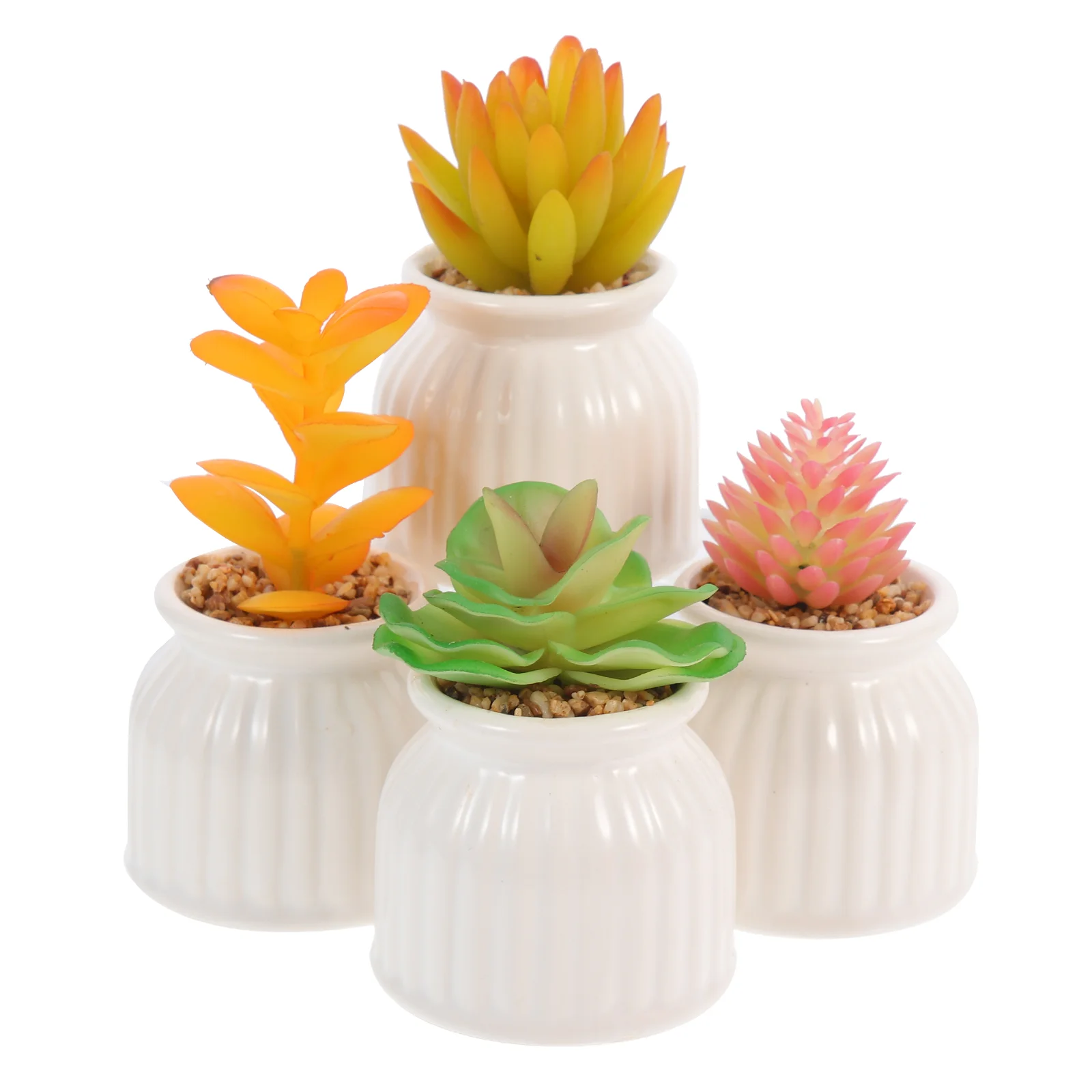 

4pcs Simulated Succulent Plant Bonsai Adornment Ceramic Basin Ornament Home Supplies