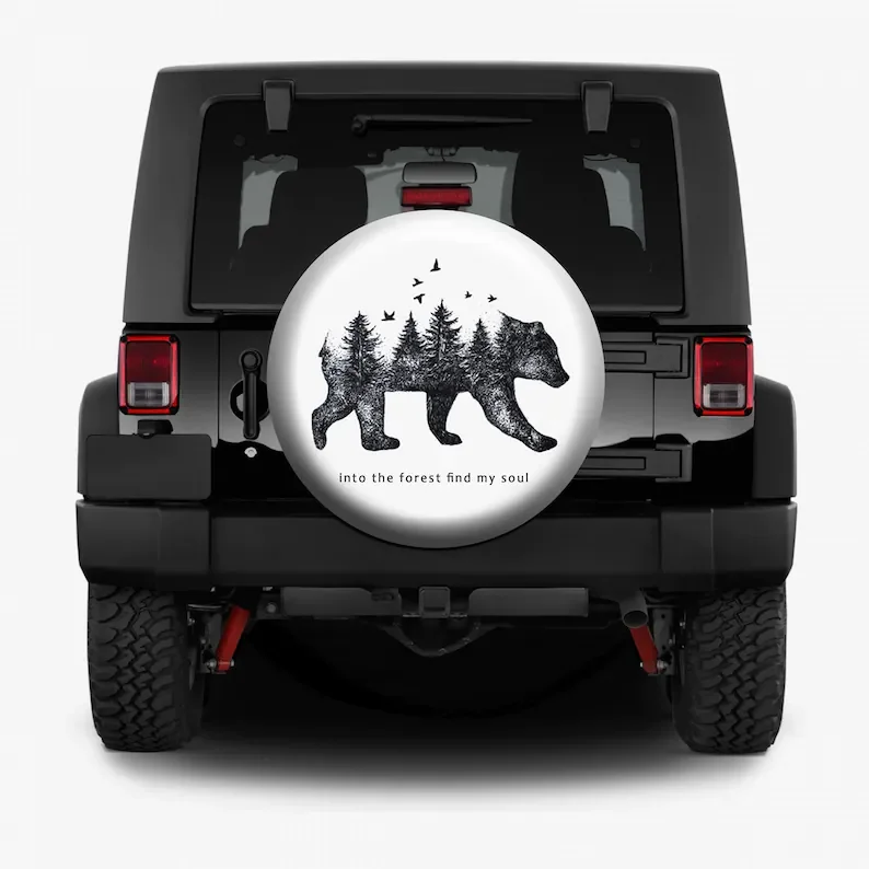 

Spare Tire Cover, Forest Bear Tire Cover, Jeep SUV RV Tire Protection Cover, Car Exterior Trim, Tire Cover Without Camera Hole